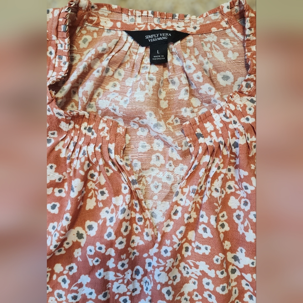 Simply Vera Vera Wang Large Terracotta Floral Boho Sleeveless Blouse - Picture 4 of 7